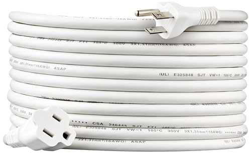 Amazon Basics 20 Ft 3-Prong Indoor Extension Cord, White