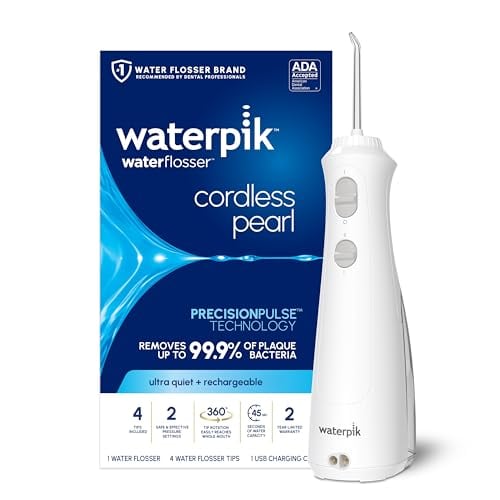 Waterpik Cordless Rechargeable Water Flosser, 4 Tips, ADA Accepted