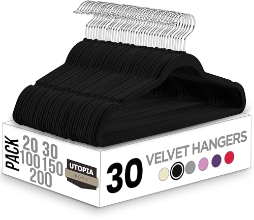 Utopia Home Velvet Non-Slip Hangers, 30-Pack (Black)