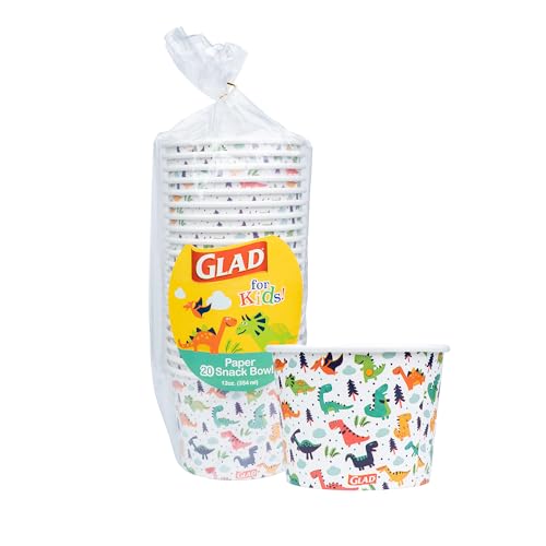 Glad 12oz Dinosaur Paper Snack Bowls, 20 Pack
