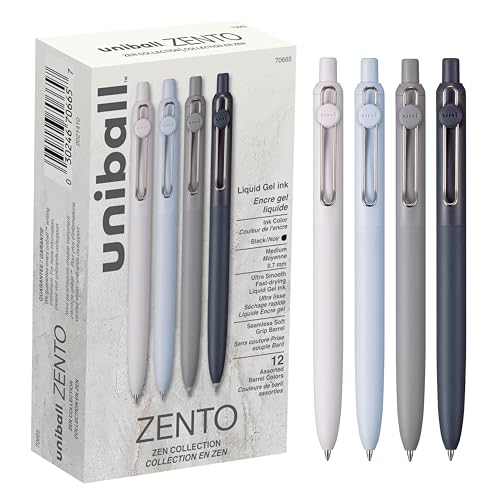 Uniball Zento Gel Pens, 12 Black Medium Point Rollerball