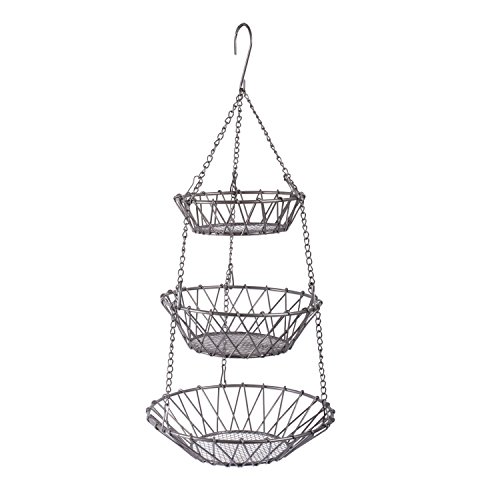 DII Satin Nickel 3-Tier Hanging Fruit Basket Stand