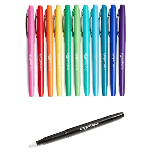 Amazon Basics Felt Tip Marker Pens, Assorted Colors, 12-Pack