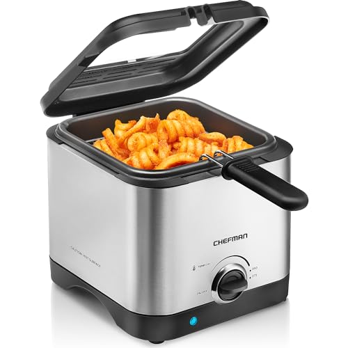 Chefman Compact Fryer, 1.6-Quart, Adjustable Temp, Stainless Steel