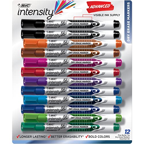 BIC Intensity Dry Erase Markers, Bullet Tip, 12 Assorted Colors