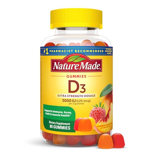 Nature Made Vitamin D3 5000 IU, Immune & Bone Support, 80 Gummies