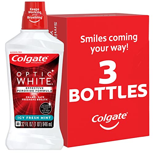 Colgate Optic White Alcohol-Free Whitening Mouthwash, 32oz (3 Pack)