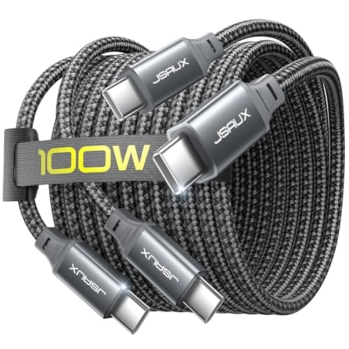 JSAUX 100W USB-C Fast Charging Cable [2-Pack, 6.6FT] – Grey