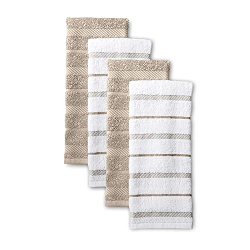 KitchenAid Albany Kitchen Towel Set, Tan/White, 4-Pack