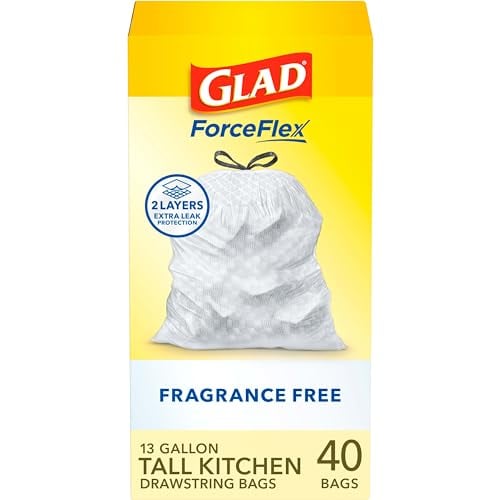 Glad ForceFlex 13 Gal Fragrance-Free Trash Bags, 40 Ct