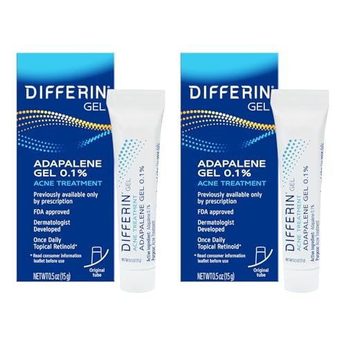 Differin Acne Gel, 2-Pack, 0.1% Adapalene, 15g Tube