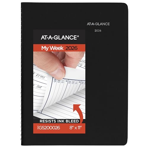 AT-A-GLANCE 2026 Weekly Planner, 8″x11″, Quarter-Hourly, Black