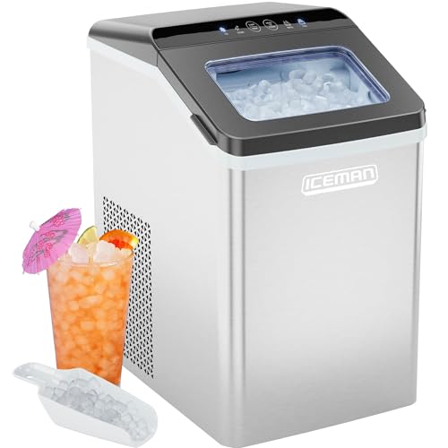 Countertop Stainless Steel Nugget Ice Maker, 33lbs/Day, with Ice Scoop