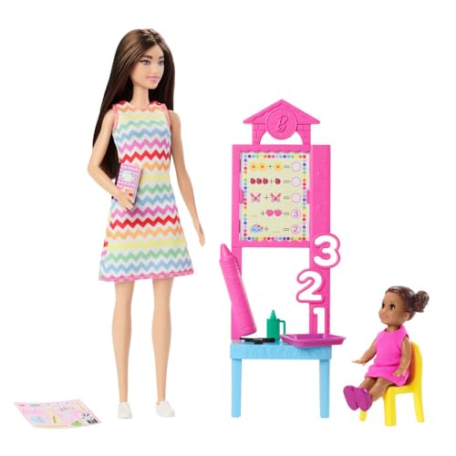 Barbie Teacher Set: Brunette Doll, Toddler, & Accessories