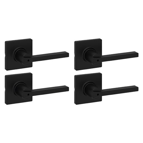 Kwikset Casey Matte Black Door Handle, 4 Pack, Keyless Lock