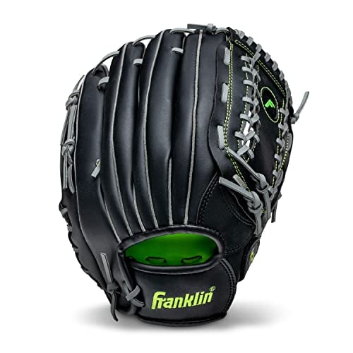 Franklin Sports Youth 12″ Baseball Glove, Black Trapeze Web