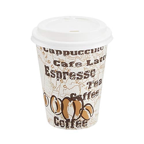 Amazon Basics 12 oz Disposable Coffee Cups with Lids, 100-Pack