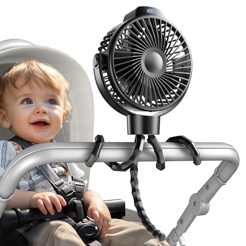 Koonie Rechargeable Stroller Fan, 3 Speeds, 360° Rotation