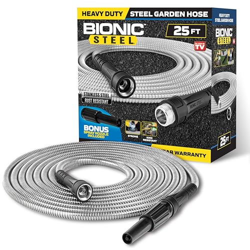Bionic Steel 25Ft Stainless Metal Garden Hose with Nozzle