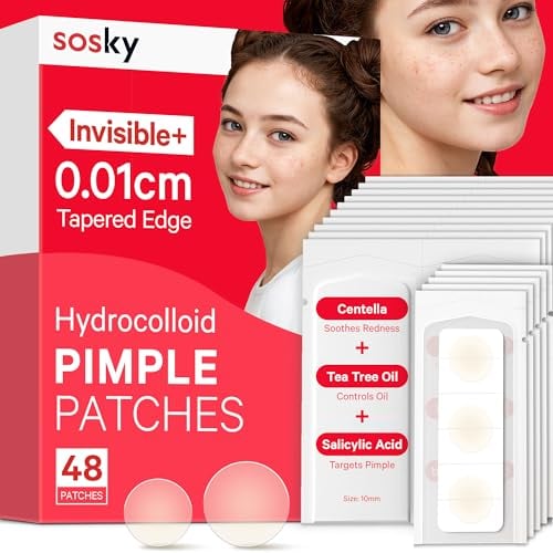 Sosky Invisible Hydrocolloid Acne Pimple Patches, 48 Count