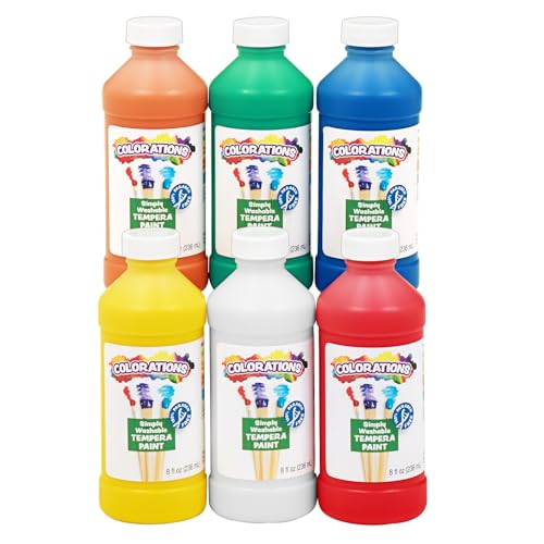 Colorations Non-Toxic Washable Tempera Paint Set, 8 oz, 6 Colors