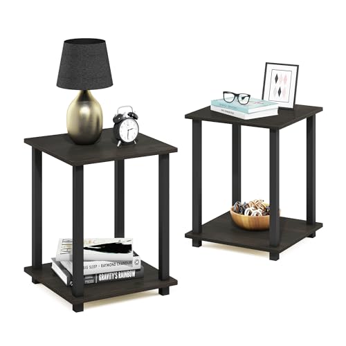 Furinno Simplistic 2-Piece End Table Set, Espresso/Black