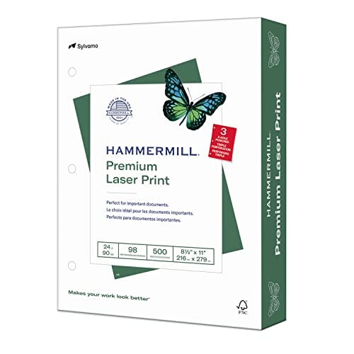 Hammermill Premium Laser Print Paper, 24lb, 98 Bright, 500 Sheets