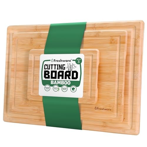 Freshware Bamboo Cutting Board Set of 3 with Juice Grooves