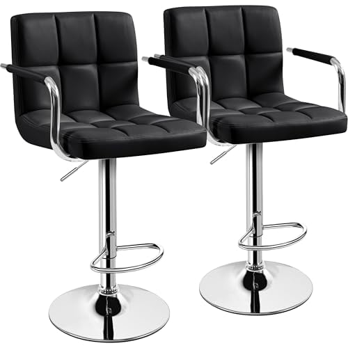 Yaheetech Adjustable Swivel Bar Stools, Set of 2, Black