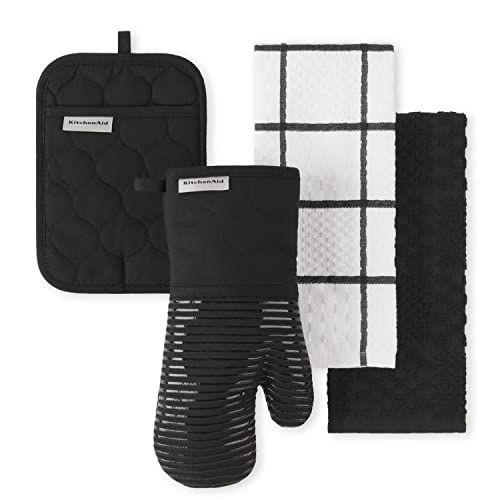 KitchenAid Black Quilted Oven Mitt & Kitchen Towel Set