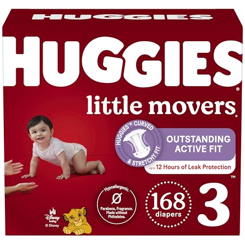 Huggies Little Movers Baby Diapers, Size 3, 168 Count