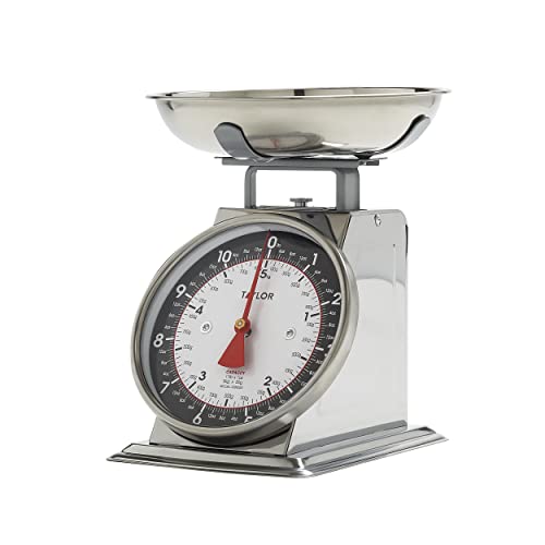 Taylor Analog Kitchen Scale, 11lbs, Grams/Ounces, Black/Silver