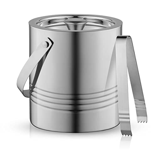 JoyJolt 3L Insulated Stainless Steel Ice Bucket with Tongs
