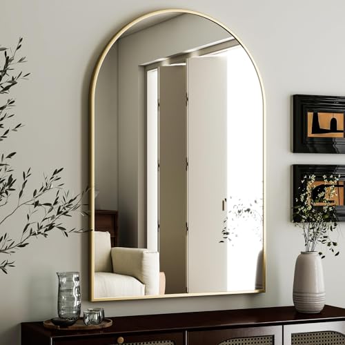 HARRITPURE 24″x36″ Gold Arched Wall Mirror for Decor