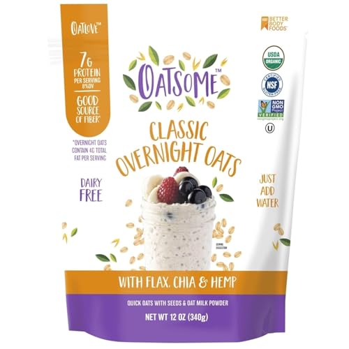 Oatsome Organic Overnight Oats, Gluten-Free, 7g Protein, 12oz Bag