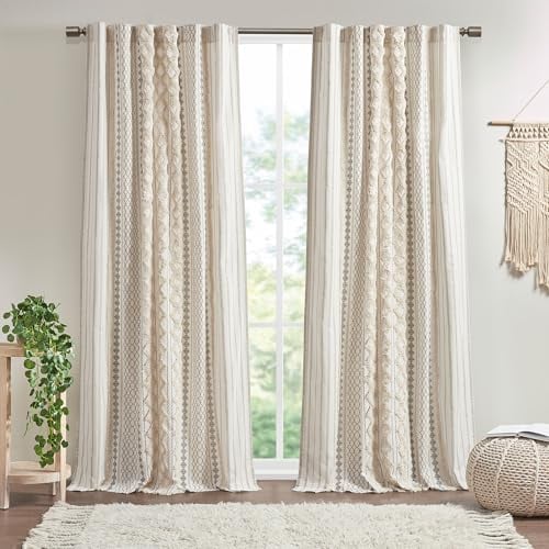 INK+IVY Imani Ivory Geometric Cotton Curtain, 50″ x 84″