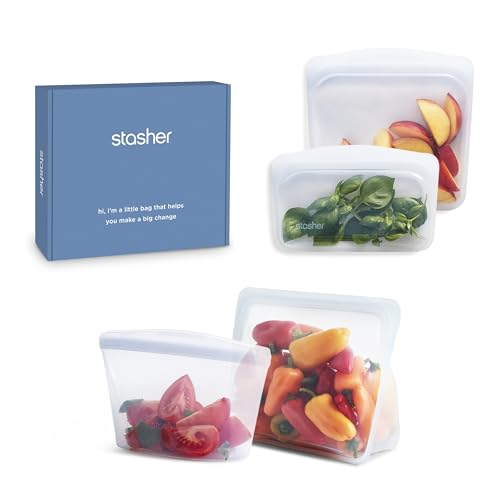 Stasher 4-Pack Silicone Reusable Food Bags, BPA Free, Leak-proof