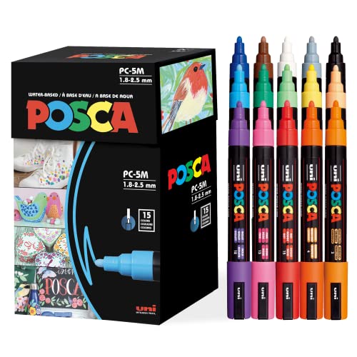 Posca 15-Piece Acrylic Paint Marker Set with Reversible Tips