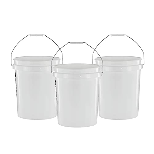 3 Pack 5 Gallon White Buckets – Heavy Duty, BPA-Free