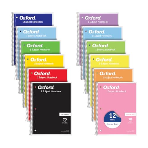 Oxford Spiral Notebooks, 12 Pack, College Ruled, 70 Sheets