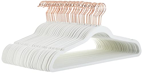 Amazon Basics Velvet Non-Slip Hangers, 50-Pack, Ivory/Rose Gold