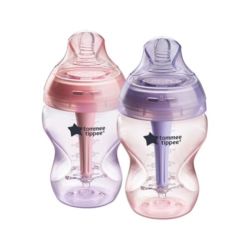 Tommee Tippee Anti-Colic Baby Bottles, 9oz, Pink/Purple, 2-Pack