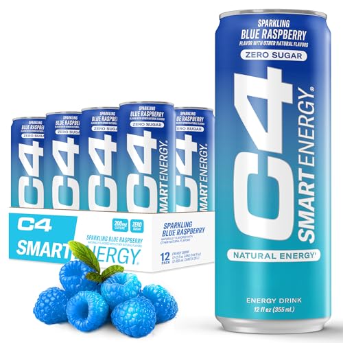 Cellucor C4 Blue Raspberry Energy Drink, 200mg Caffeine, Zero Sugar (12 Pack)