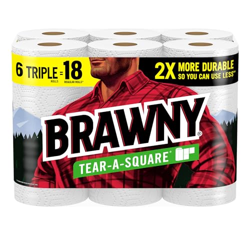 Brawny Tear-A-Square Paper Towels, 6 Triple Rolls, 3 Sheet Sizes