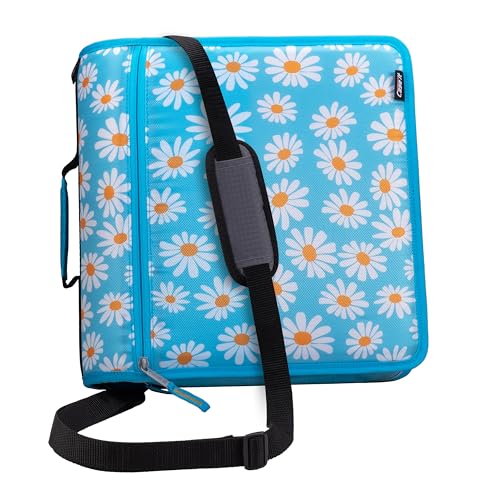 Case-it Mighty Zip Tab 3-Inch Binder, 5-Subject, Light Blue Daisy