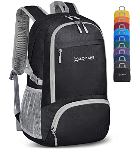 ZOMAKE 30L Lightweight Packable Water-Resistant Backpack (Black)