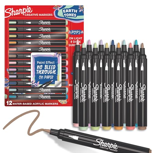 Sharpie Earth Tones Acrylic Markers, Bullet Tip, 12-Pack