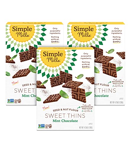 Simple Mills Mint Chocolate Sweet Thins, Paleo, 4.25 oz, 3 Pack