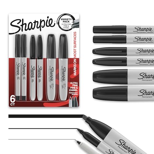 Sharpie Permanent Markers Set, Chisel, Fine & Ultra-Fine, 6 Pack