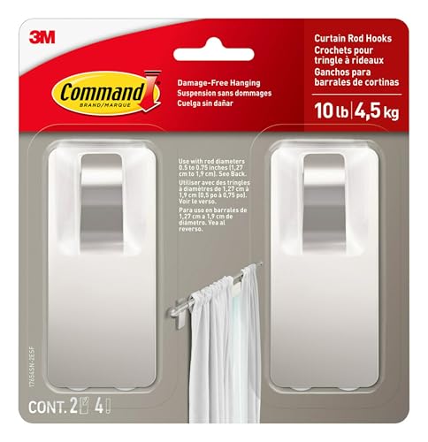 Satin Nickel Curtain Rod Hooks with Adhesive, No Drilling Needed